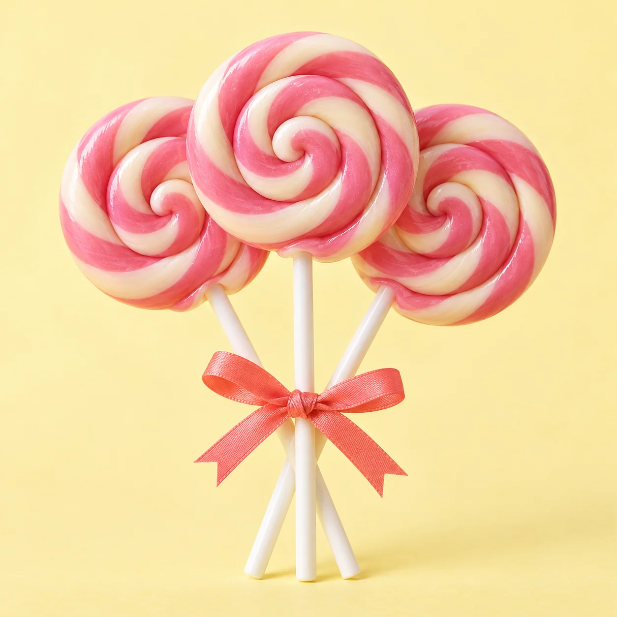 Rosa-cremefarbene Spirallollis mit einer korallfarbenen Schleife